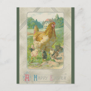 Carte Postale Poules vintage dans une ferme de Pâques