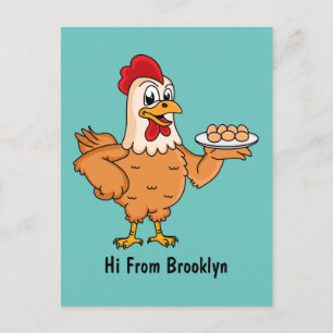 Carte Postale Poulet avec oeufs sur plaque de dessin animé