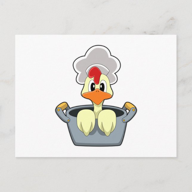 Carte Postale Poulet avec pot à Cuisine (Devant)