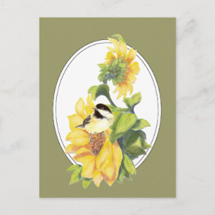 Carte Postale Poulet d'aquarelle original et tournesol