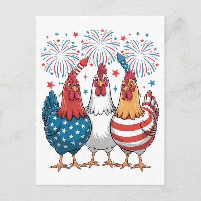 Carte Postale Poulet Drapeau USA Patriotique 4 juillet (Devant)
