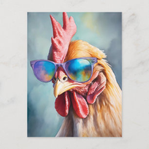 Carte Postale Poulet Drôle et Cool avec Lunettes de Soleil Aquar