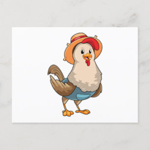 Carte Postale Poulet en fermier avec Casquette