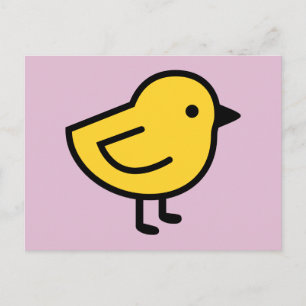 Carte Postale Poulet Jaune Sur Fond Rose