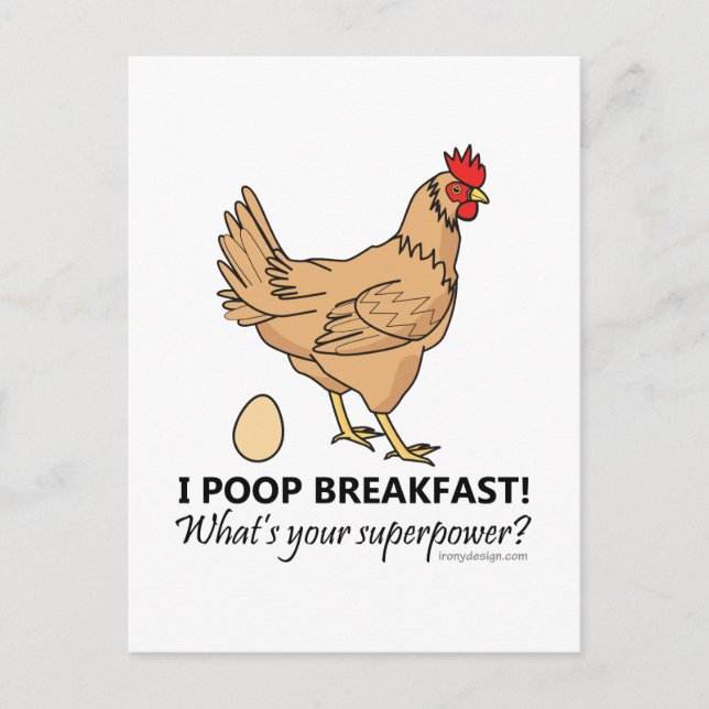 Carte Postale Poulet Poops Petit-déjeuner Drôle Design (Devant)