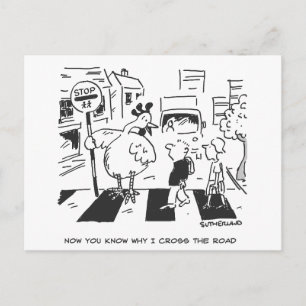 Carte Postale Poulet sur un journal de passage pour piétons à l'