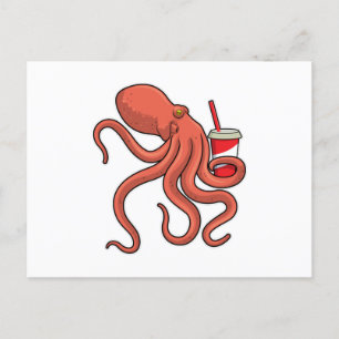 Carte Postale Poulpe avec boisson