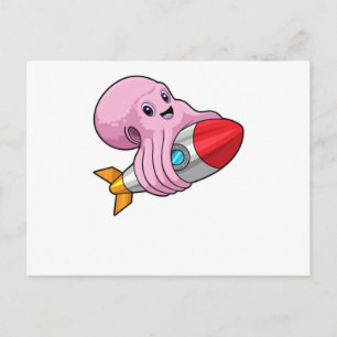 Carte Postale Poulpe avec fusée