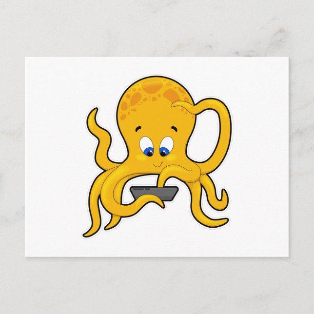 Carte Postale poulpe avec ordinateur portable (Devant)