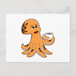 Carte Postale Poulpe avec tasse de café