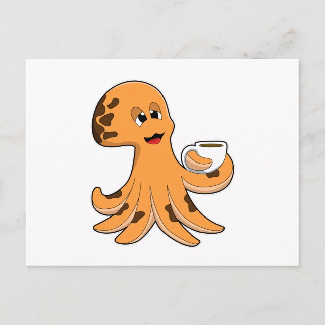 Carte Postale Poulpe avec tasse de café (Devant)