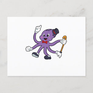 Carte Postale Poulpe en magicien avec chapeau