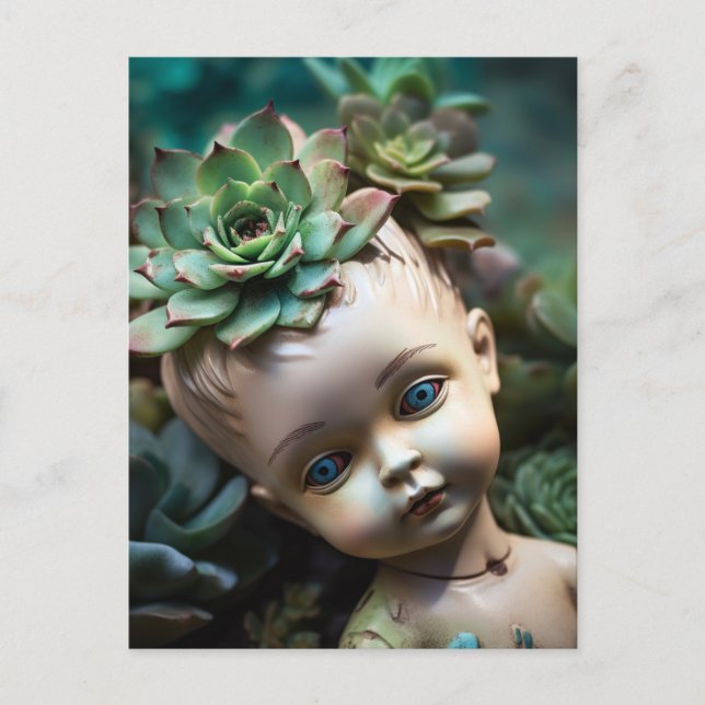 Carte Postale Poupée dans le jardin succulent (Devant)