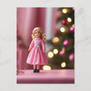 Carte Postale Poupée de Noël adorable en rose