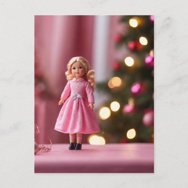 Carte Postale Poupée de Noël adorable en rose (Devant)