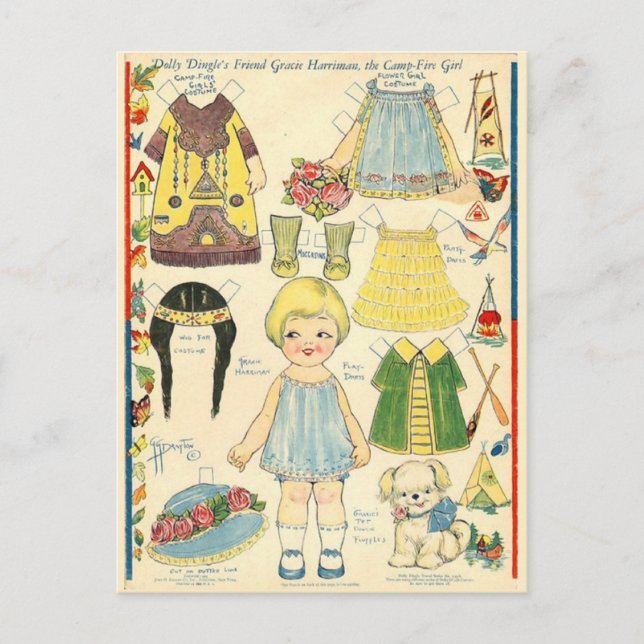 Carte Postale Poupée en papier avec des vêtements d'Indien d'Amé (Devant)