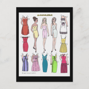 Carte postale Poupée en papier pour filles glamour