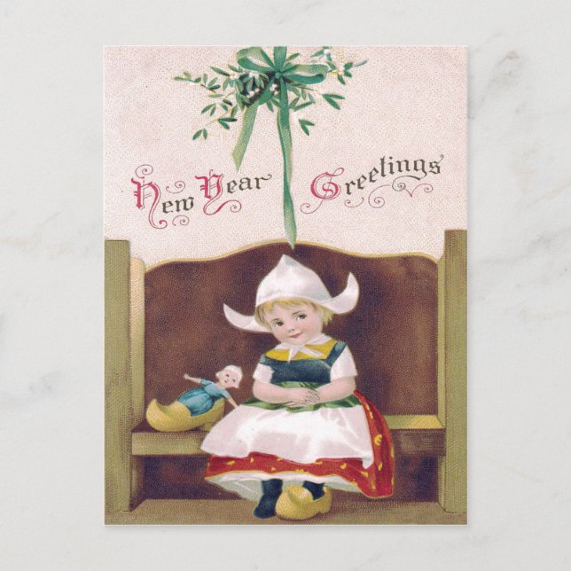 Carte Postale Poupée hollandaise Mistletoe Clog Pew (Devant)