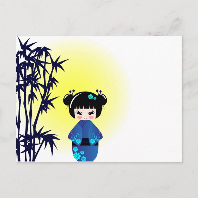 Carte Postale Poupée Kokeshi et bambou (Devant)