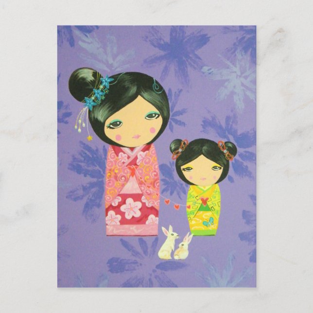 Carte Postale Poupée Kokeshi - L'Amour Nous Rassemble (Devant)