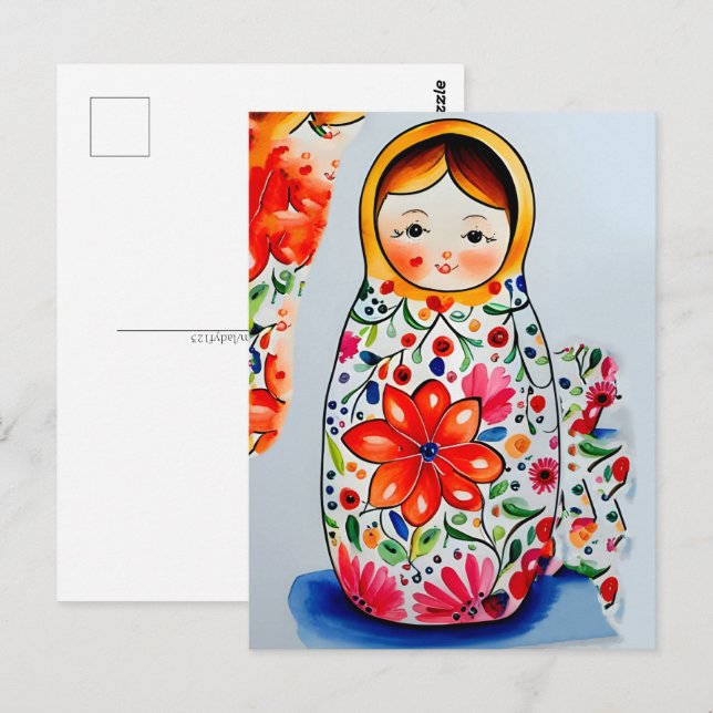 Carte Postale Poupée Matryoshka, poste (Devant / Derrière)