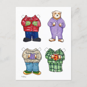 Carte postale poupée papier à l'ours
