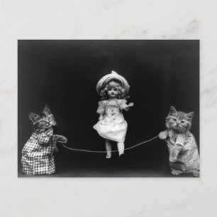 Carte Postale Poupée qui saute & Chatons