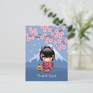 Carte Postale Poupée Sakura Kokeshi - Cute Geisha Merci