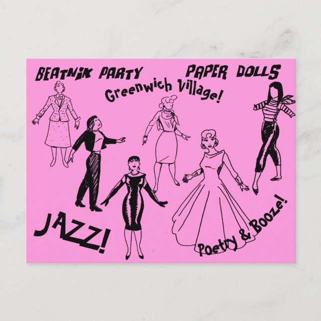 Carte Postale Poupées beatnik de papier de partie - Greenwich (Devant)