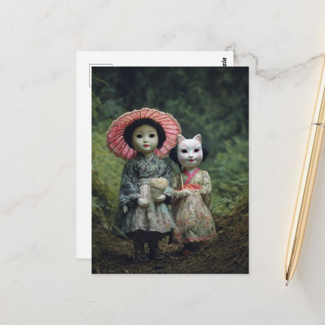 Carte Postale Poupées dans la forêt (Devant/Arrière en situation)