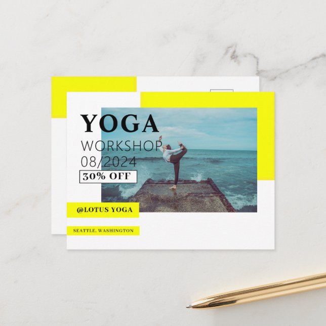 Carte postale pour entreprise de cours de yoga (Devant/Arrière en situation)