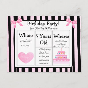 Carte postale pour fête d'anniversaire rose et noi