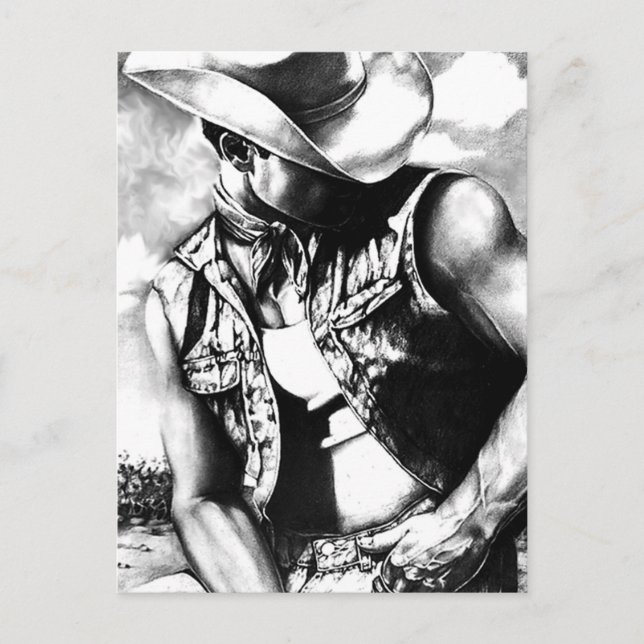 Carte Postale Pour lui Cool Western Cowboy Dessin d'art original (Devant)