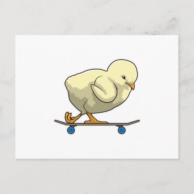 Carte Postale Poussin comme skater avec skateboard (Devant)
