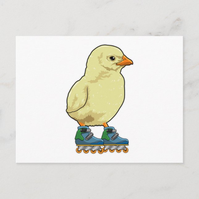Carte Postale Poussin patineur en ligne avec des patins en ligne (Devant)