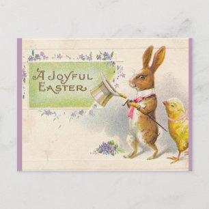 Carte Postale Poussin Vintage et Lapin de Pâques avec Chapeau Me