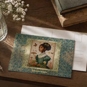 Carte Postale Pouvoir de la Fille Noire Portrait Vintage Papillo