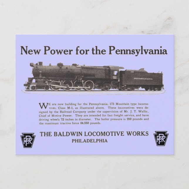 Carte Postale Power For The Pennsylvania Railroad  (Devant)