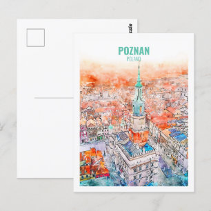 Carte Postale Poznan Pologne Fameux Voyage Aquarelle croquis