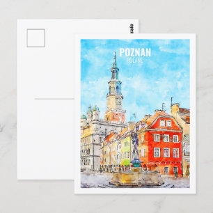 Carte Postale Poznan Pologne Fameux Voyage Aquarelle croquis
