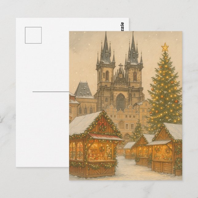 Carte Postale Prague Christmas Holiday Art Postcard – Winter  (Devant / Derrière)