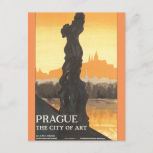 Carte Postale Prague, l'affiche Vintage voyage de la Ville d'Art