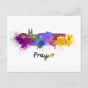 Carte Postale Prague panorama à l'aquarelle