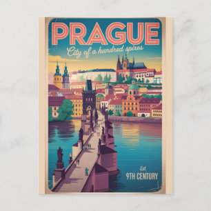 Carte Postale Prague République tchèque Paysage urbain rétro Voy