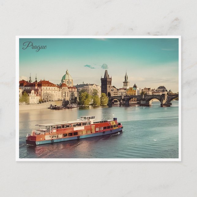 Carte Postale Prague République tchèque Voyage illustration Vint (Devant)