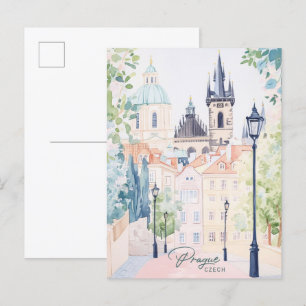 Carte Postale Prague Tchèque Gouache Peinture Illustration Voyag