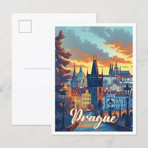 Carte Postale Prague Tchèque Illustration de voyage artistique