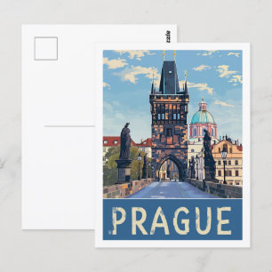 Carte Postale Prague Tchèque Vintage Lieu de Voyage célèbre