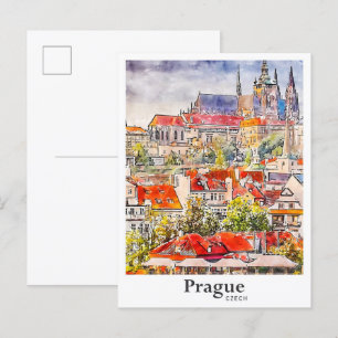 Carte Postale Prague Tchèque Voyage Aquarelle main tirée