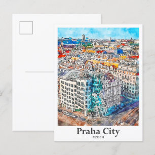 Carte Postale Praha City Tchèque Voyage Aquarelle main tirée